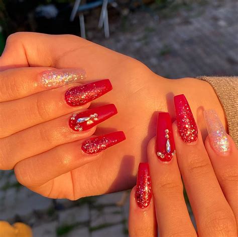 red acrylic nails|red acrylic nails with diamonds.